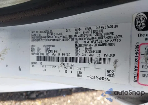 2015 Ford Fiesta S z USA, uszkodzony, nr VIN 3FADP4TJ8FM122710